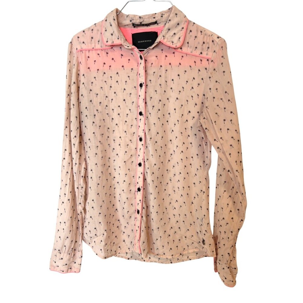 Maison Scotch Pink Palm Tree Patterned Button Blouse Size 2